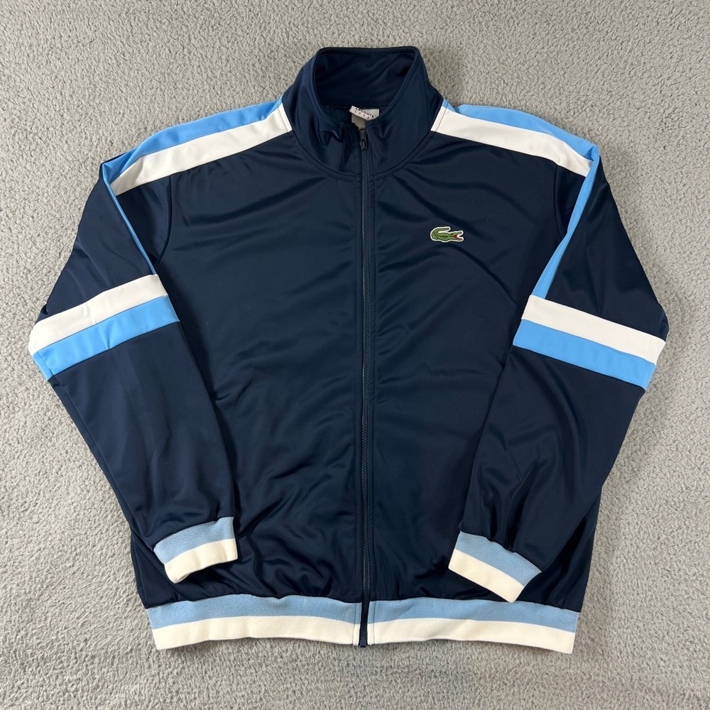 Lacoste Track Jacket Men's 2XL Navy Blue White Striped Full Zip Sport NWT